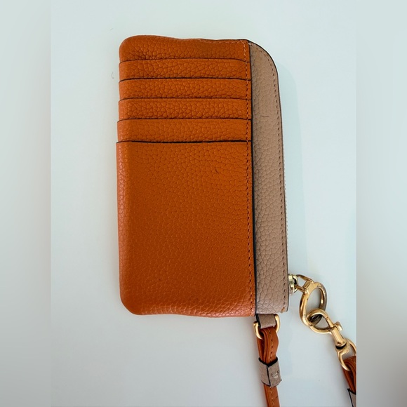 Tory Burch Perry Colorblock Leather Card Case in Devon Sand and Orange - Picture 2 of 6